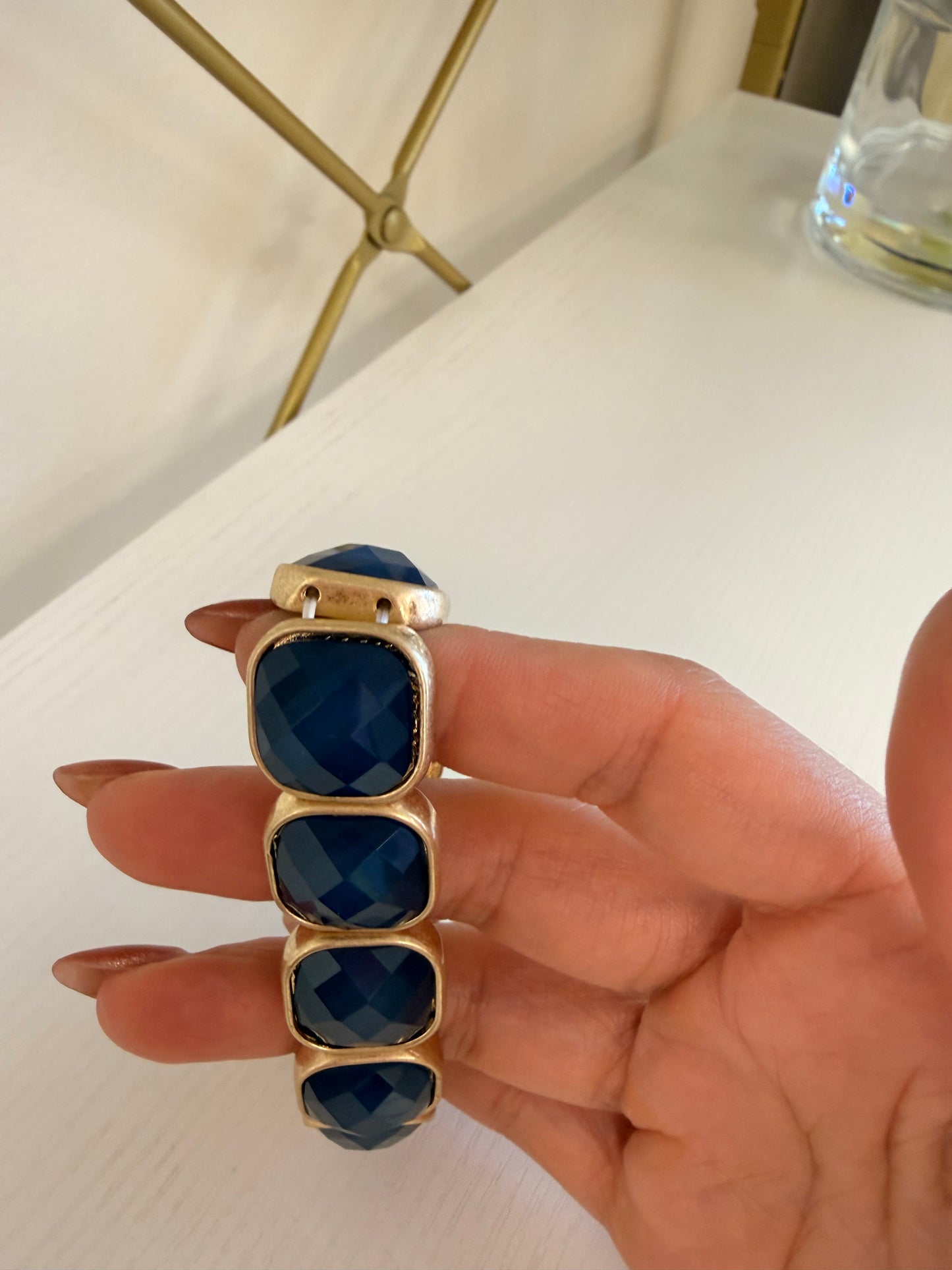 Gold Square Stone Stretch Bracelet
