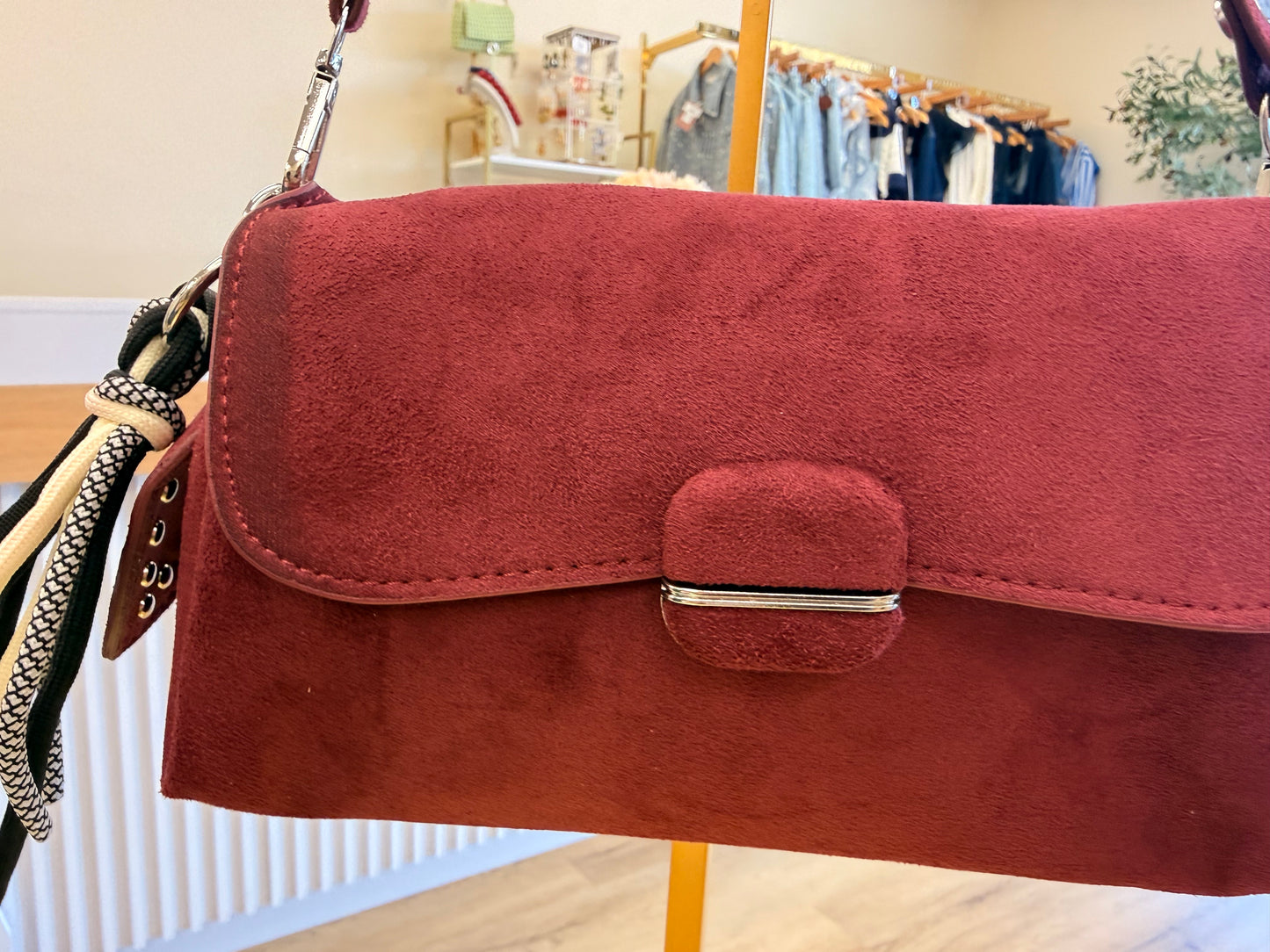 Burgundy Suede Shoulder Bag