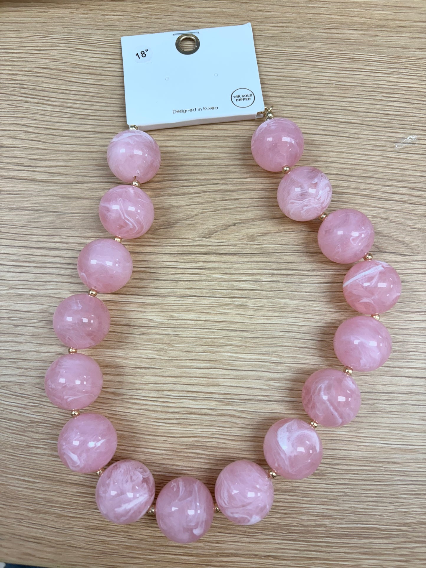 Pink Marbled Chunky Globe Statement Necklace