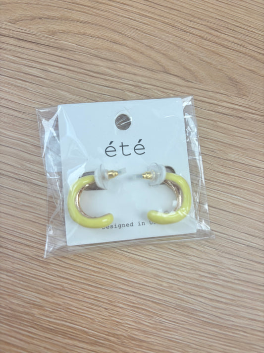 Pastel Yellow Enamel Mini C-Hoop Earrings