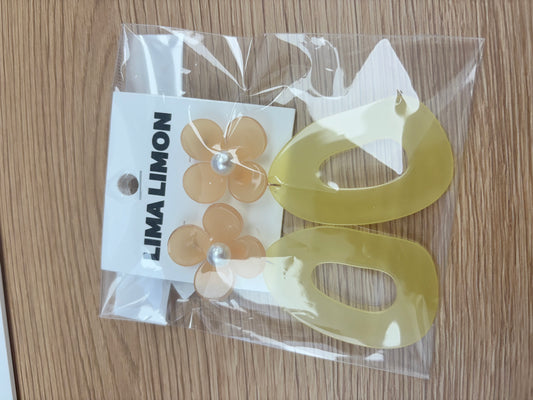 Retro Acrylic Flower & Oval Drop Earrings