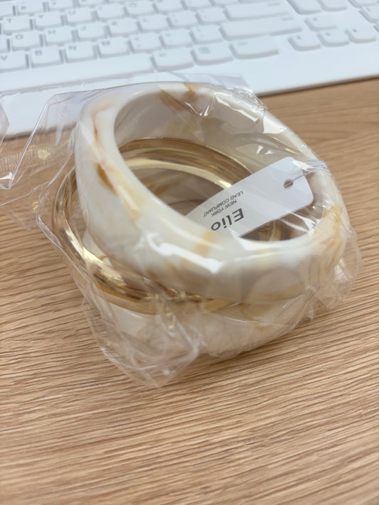 White Marble and Gold Bangle Stack