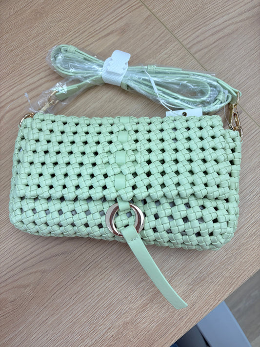 Mint Green Woven Crossbody Bag with Ring Hardware