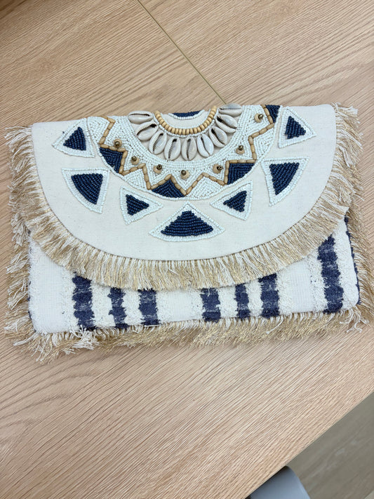 Boho Beaded and Cowrie Shell Fringe Clutch