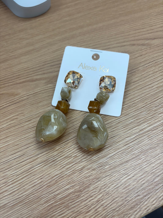Amber Crystal & Resin Drop Earrings