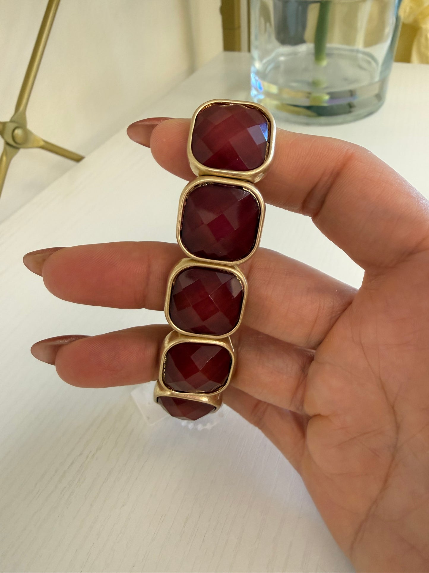 Gold Square Stone Stretch Bracelet