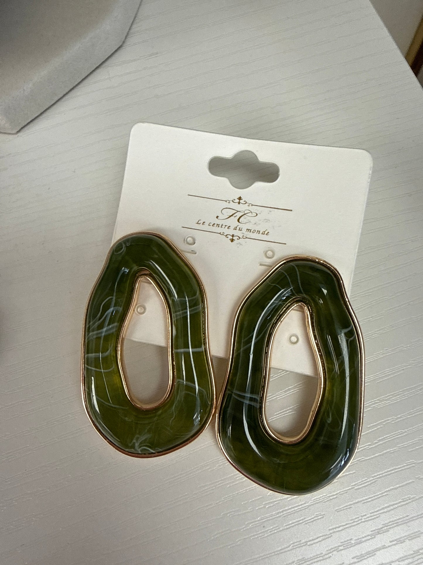 Green Marble Hoop Earrings