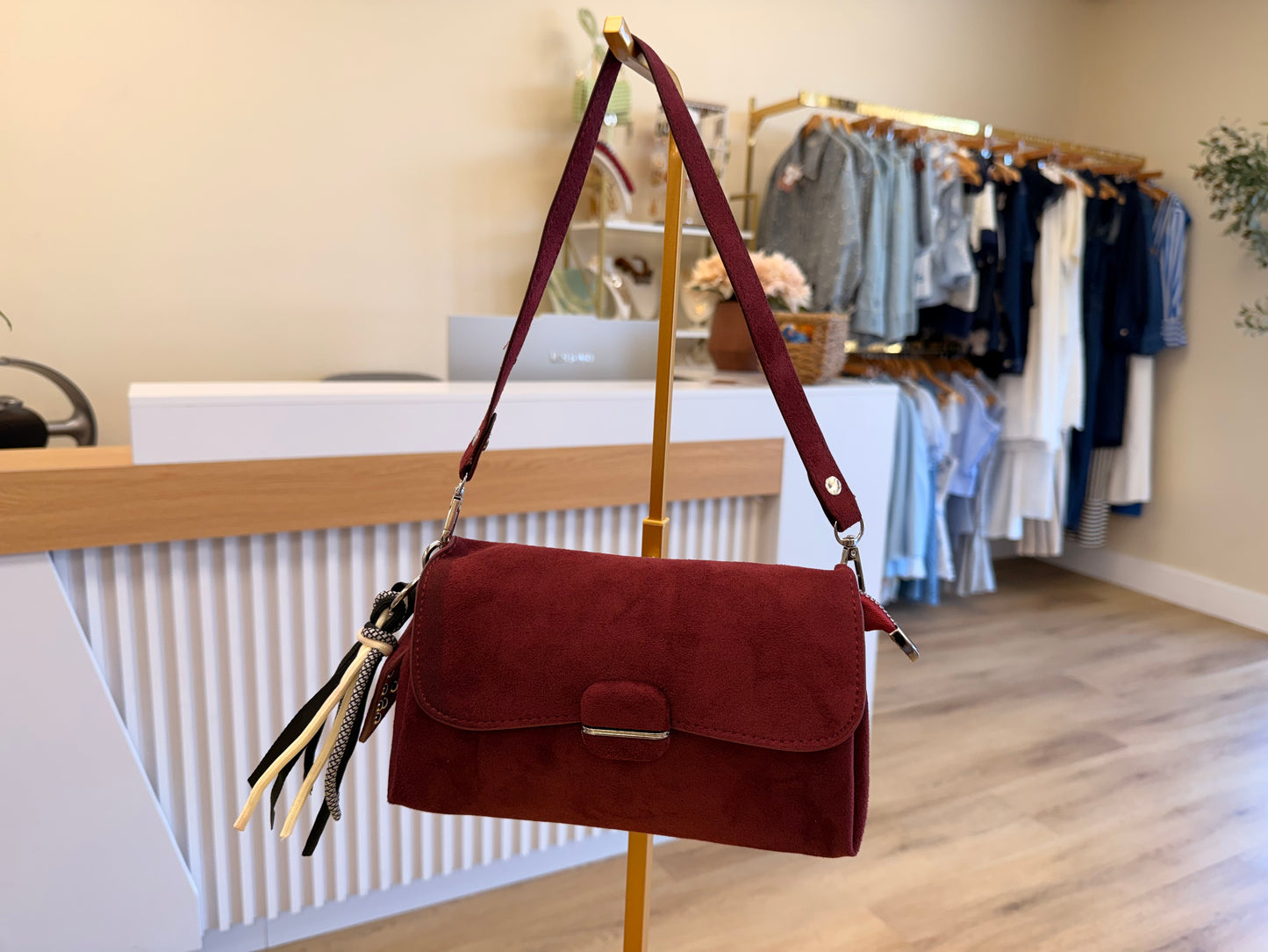 Burgundy Suede Shoulder Bag