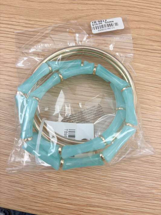 Mint Aqua Bamboo-Style Bangle & Stretch Bracelet Set