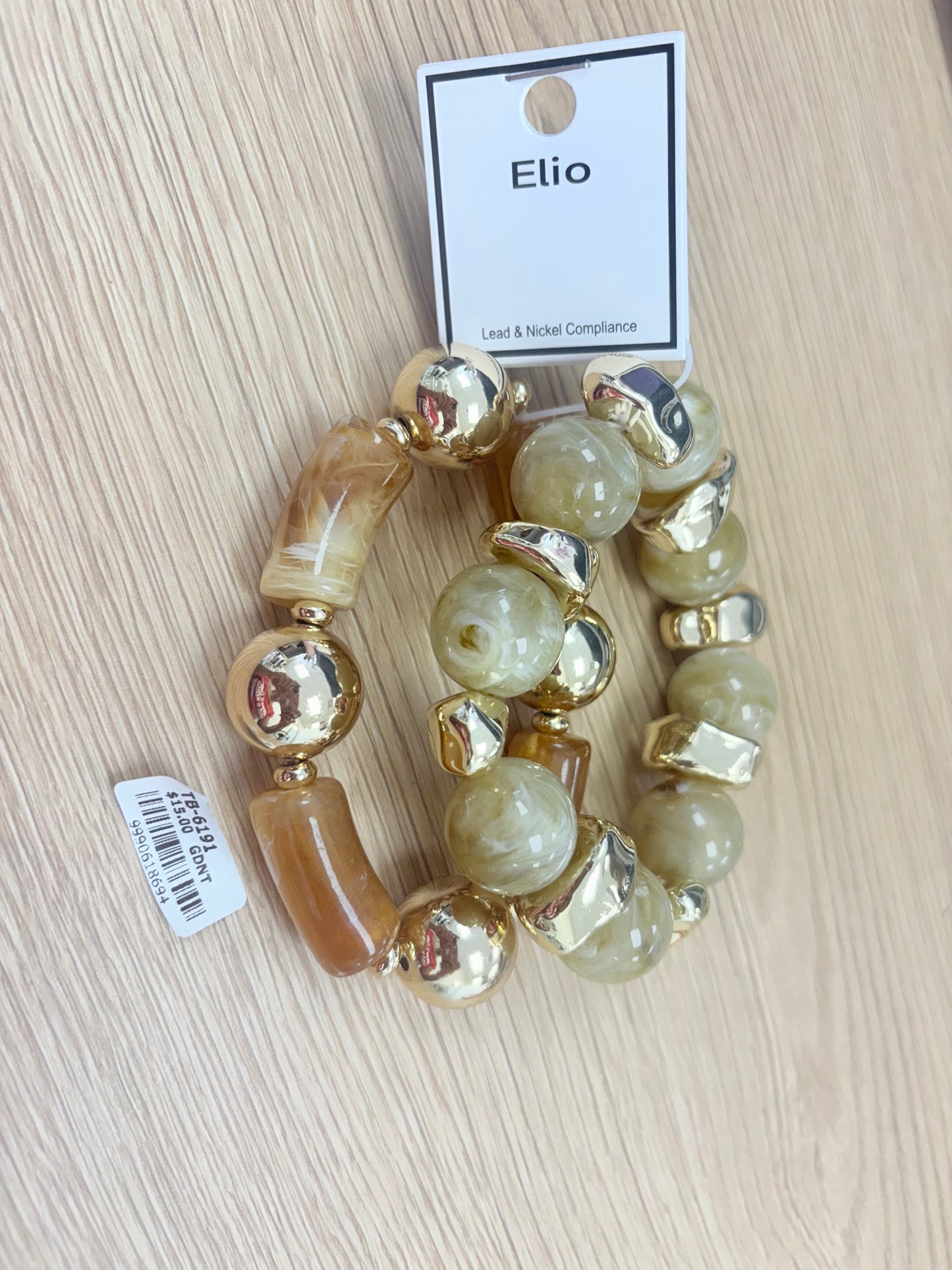 Sage, Caramel & Gold Chunky Bracelet Stack