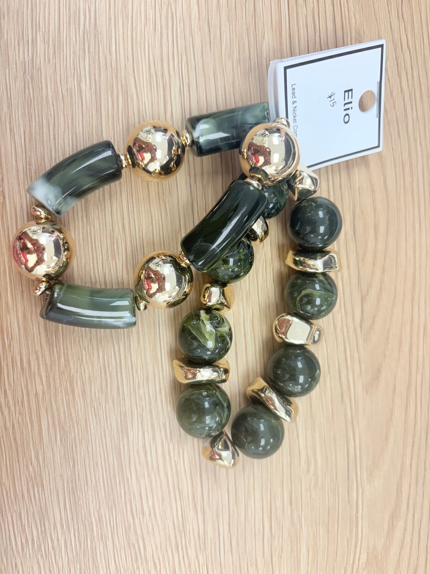 Forest Green & Gold Chunky Bead Stack
