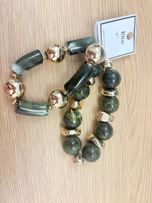 Forest Green & Gold Chunky Bead Stack