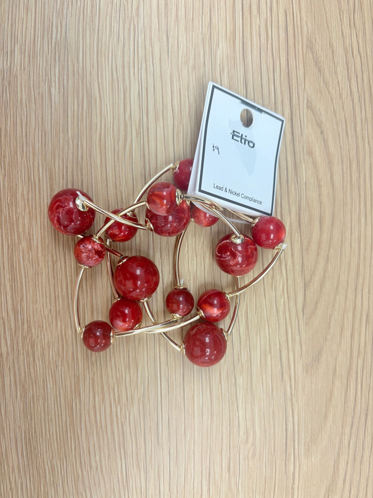Sculptural Red & Gold Globe Bangle Set