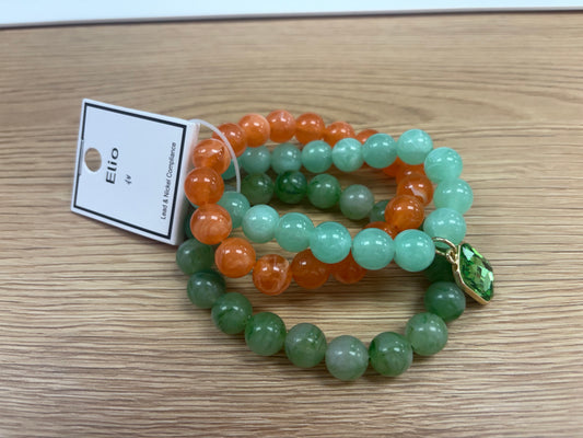 Mint, Peach & Emerald Beaded Stack with Gem Charm