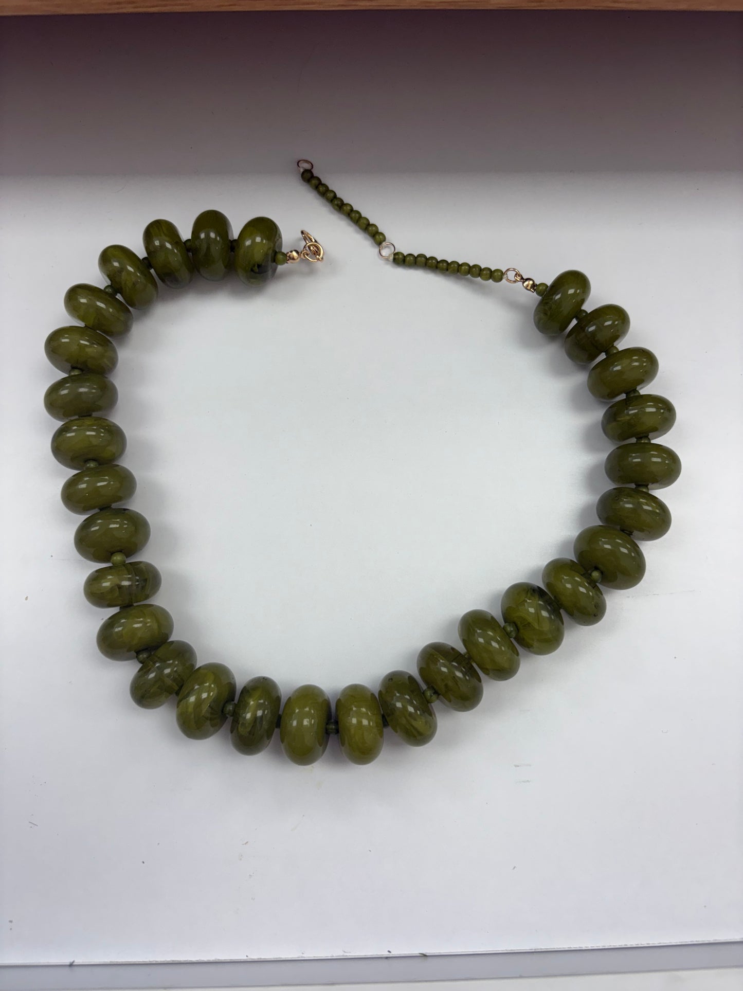 olive resin rondelle beaded necklace