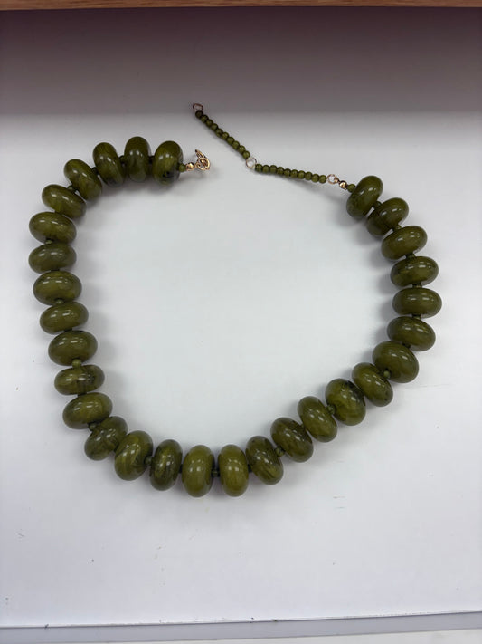 olive resin rondelle beaded necklace